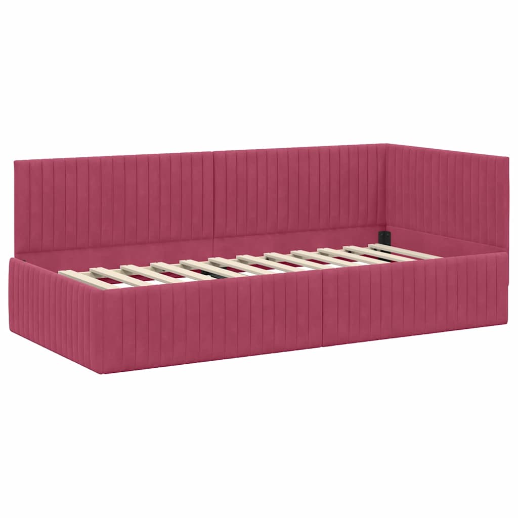 Cornice del letto ad angolo Rosso Vino 90 cm x 190 cm Velluto | homemem39