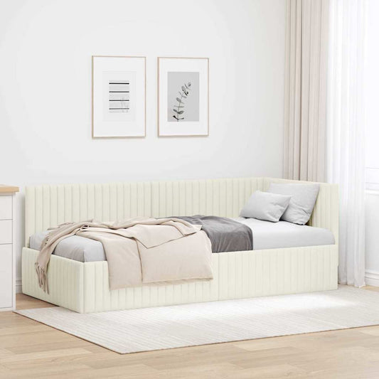 Cornice del letto ad angolo Crema 90 cm x 190 cm Velluto | homemem39