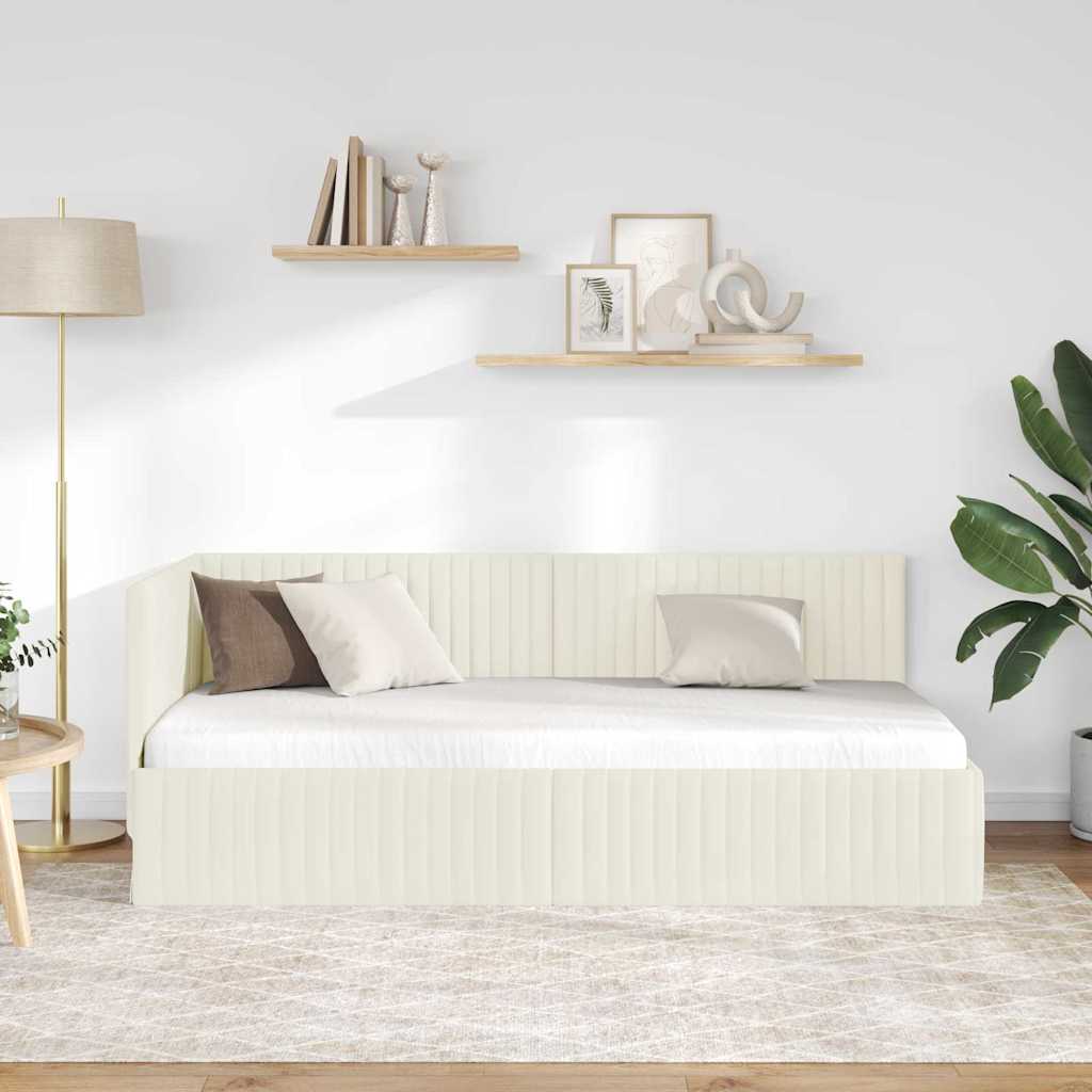 Cornice del letto ad angolo Crema 90 cm x 190 cm Velluto | homemem39