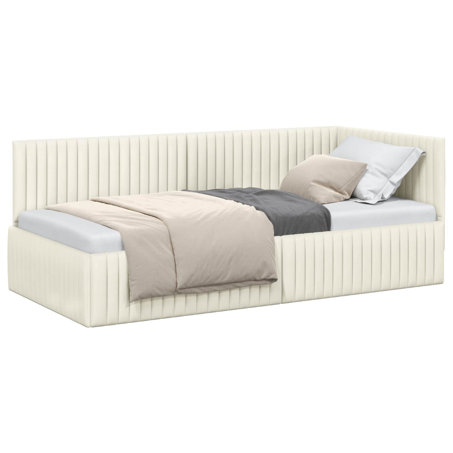 Cornice del letto ad angolo Crema 90 cm x 190 cm Velluto | homemem39