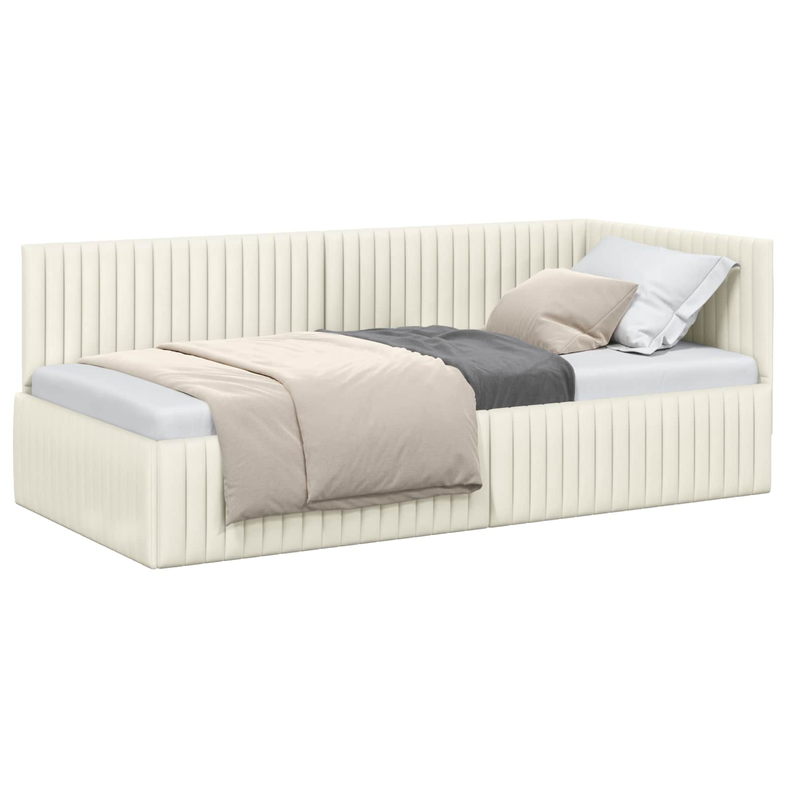 Cornice del letto ad angolo Crema 90 cm x 190 cm Velluto | homemem39