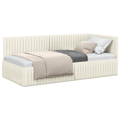 Cornice del letto ad angolo Crema 90 cm x 190 cm Velluto | homemem39
