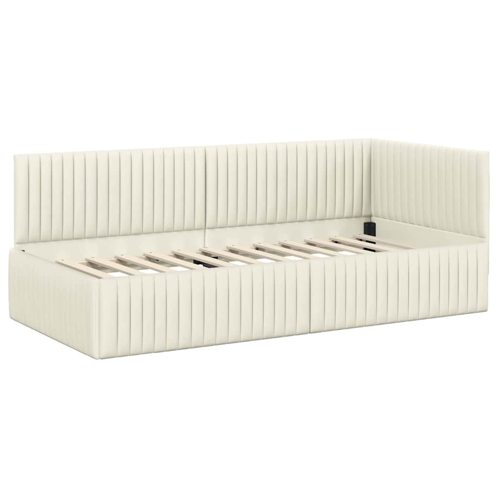 Cornice del letto ad angolo Crema 90 cm x 190 cm Velluto | homemem39