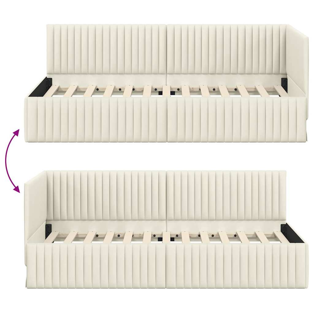 Cornice del letto ad angolo Crema 90 cm x 190 cm Velluto | homemem39