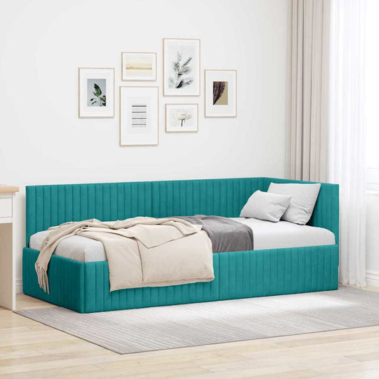 Cornice del letto ad angolo Turchese 90 cm x 190 cm Velluto | homemem39