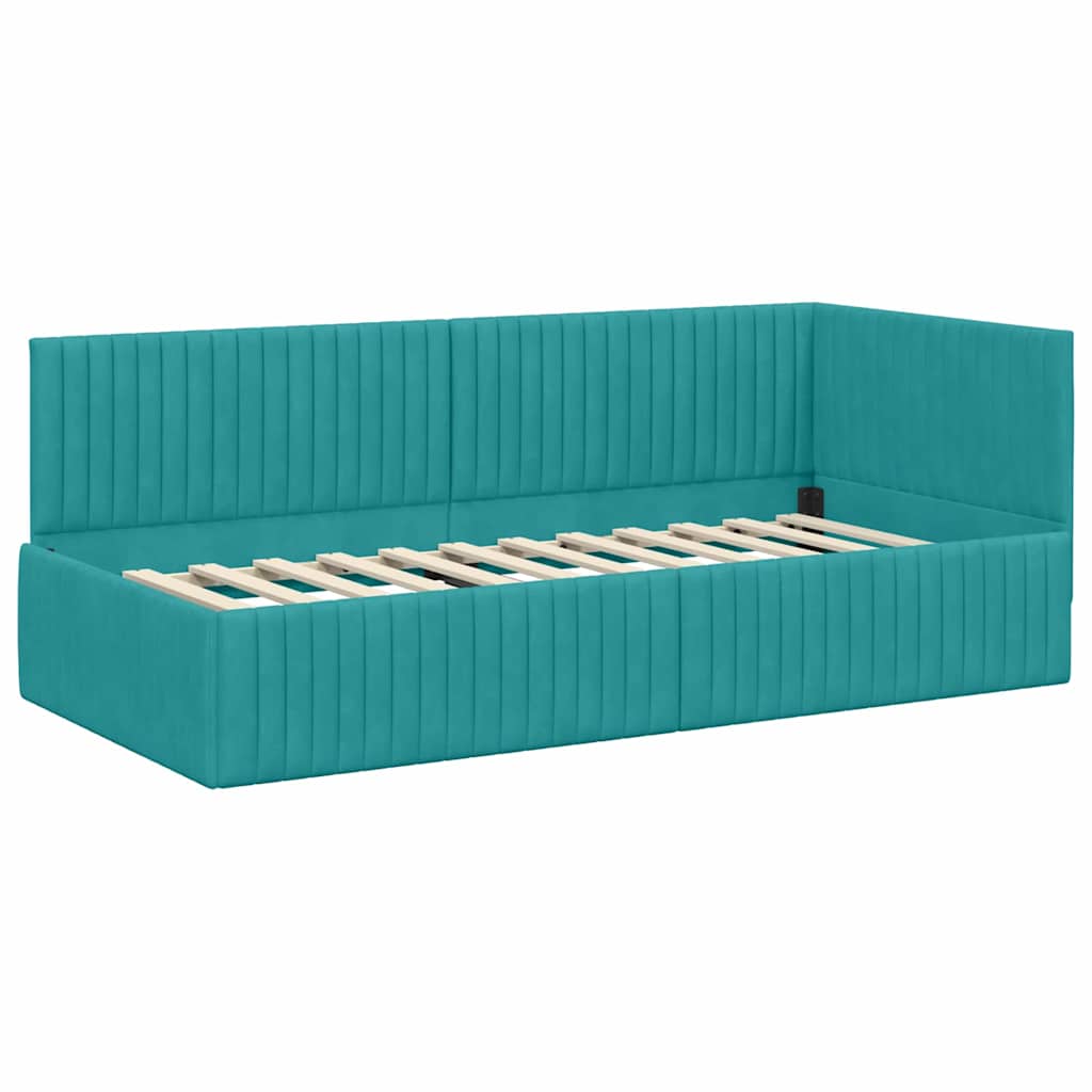 Cornice del letto ad angolo Turchese 90 cm x 190 cm Velluto | homemem39