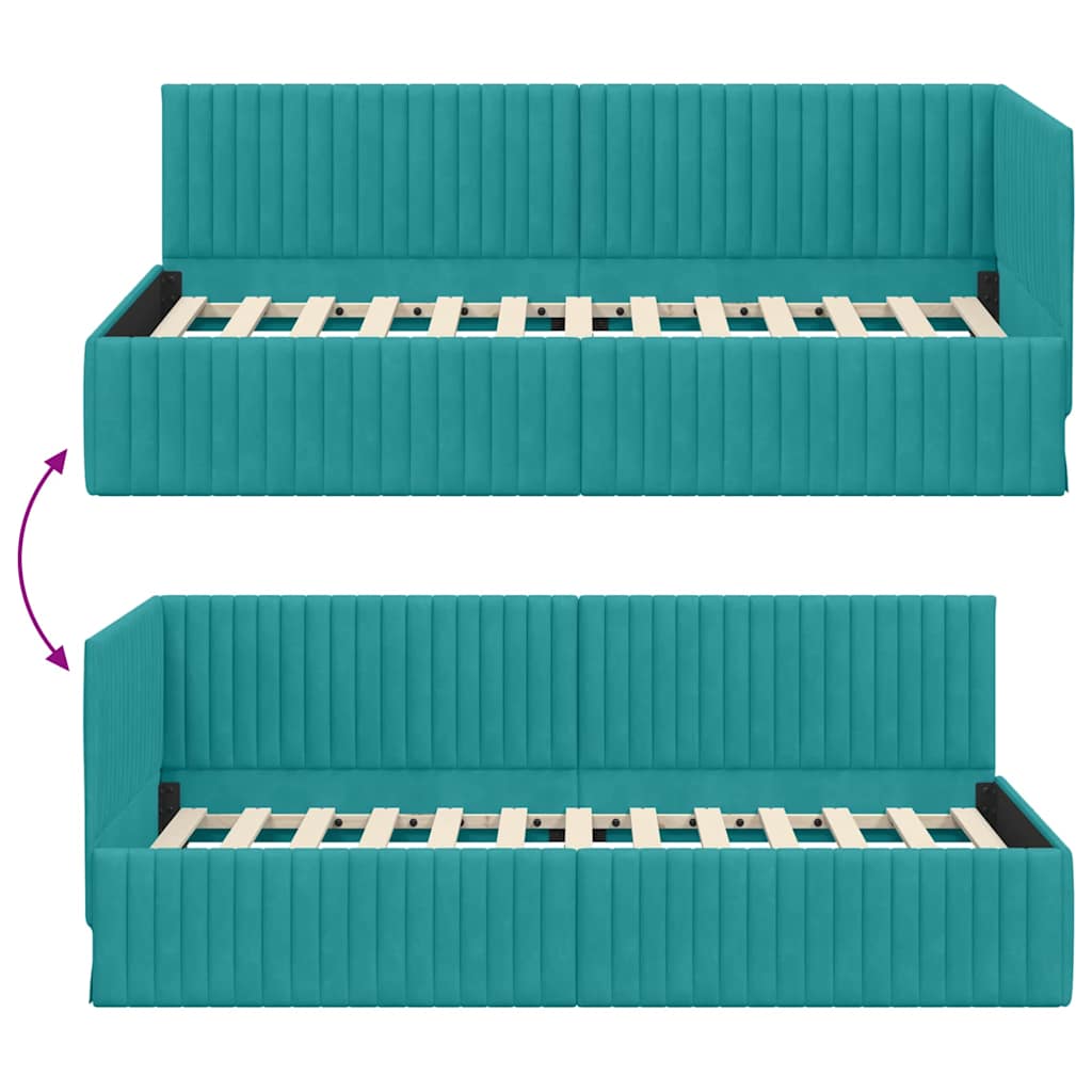 Cornice del letto ad angolo Turchese 90 cm x 190 cm Velluto | homemem39