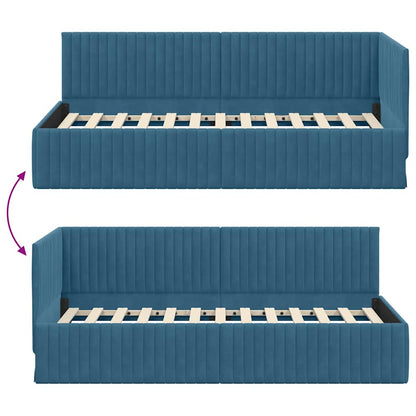 Cornice del letto ad angolo Blu 90 cm x 200 cm Velluto | homemem39