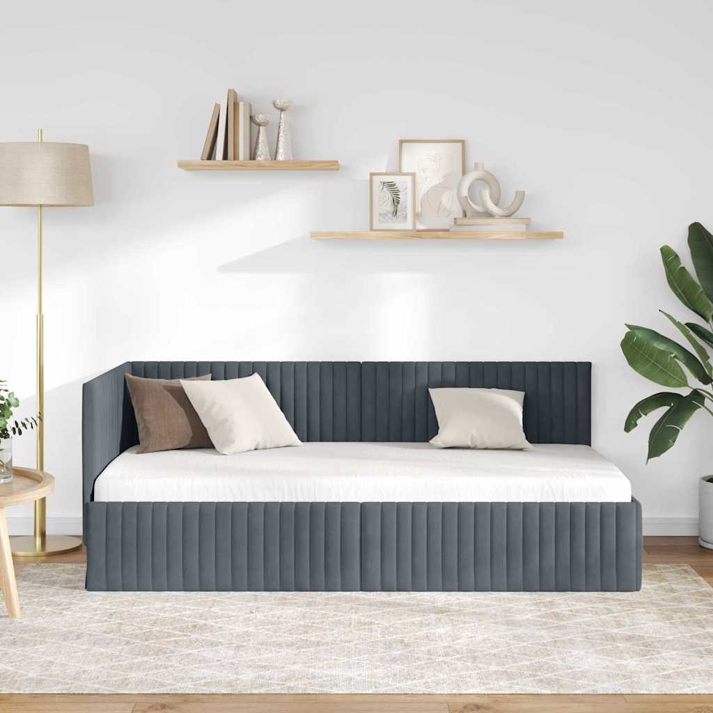 Cornice del letto ad angolo Grigio scuro 90 cm x 200 cm Velluto | homemem39