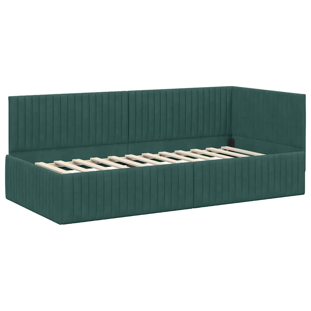 Cornice del letto ad angolo Verde Scuro 90 cm x 200 cm Velluto | homemem39