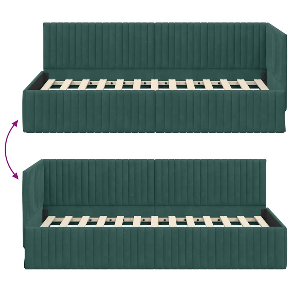 Cornice del letto ad angolo Verde Scuro 90 cm x 200 cm Velluto | homemem39