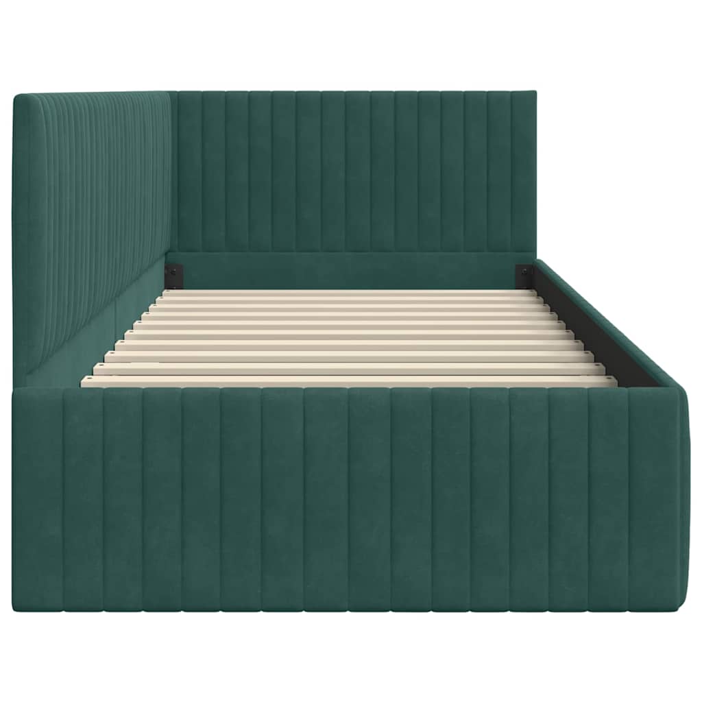 Cornice del letto ad angolo Verde Scuro 90 cm x 200 cm Velluto | homemem39