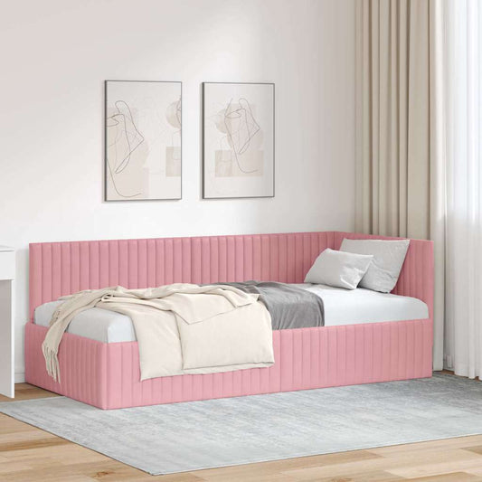 Cornice del letto ad angolo Rosa 90 cm x 200 cm Velluto