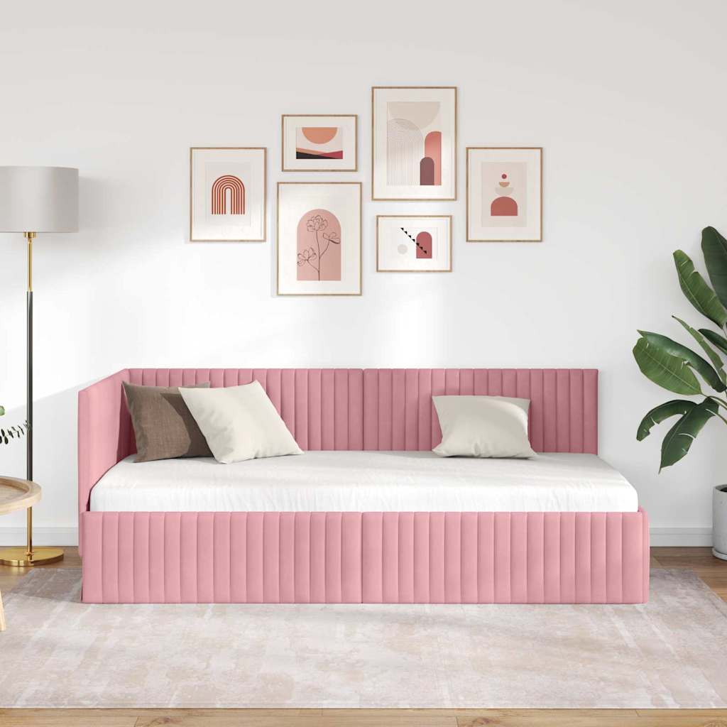 Cornice del letto ad angolo Rosa 90 cm x 200 cm Velluto | homemem39