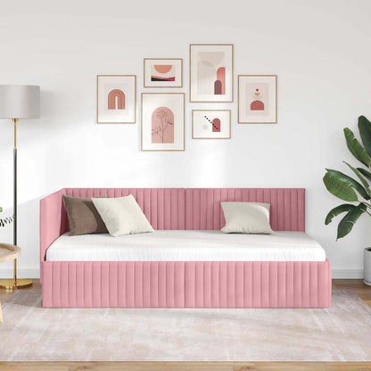 Cornice del letto ad angolo Rosa 90 cm x 200 cm Velluto | homemem39