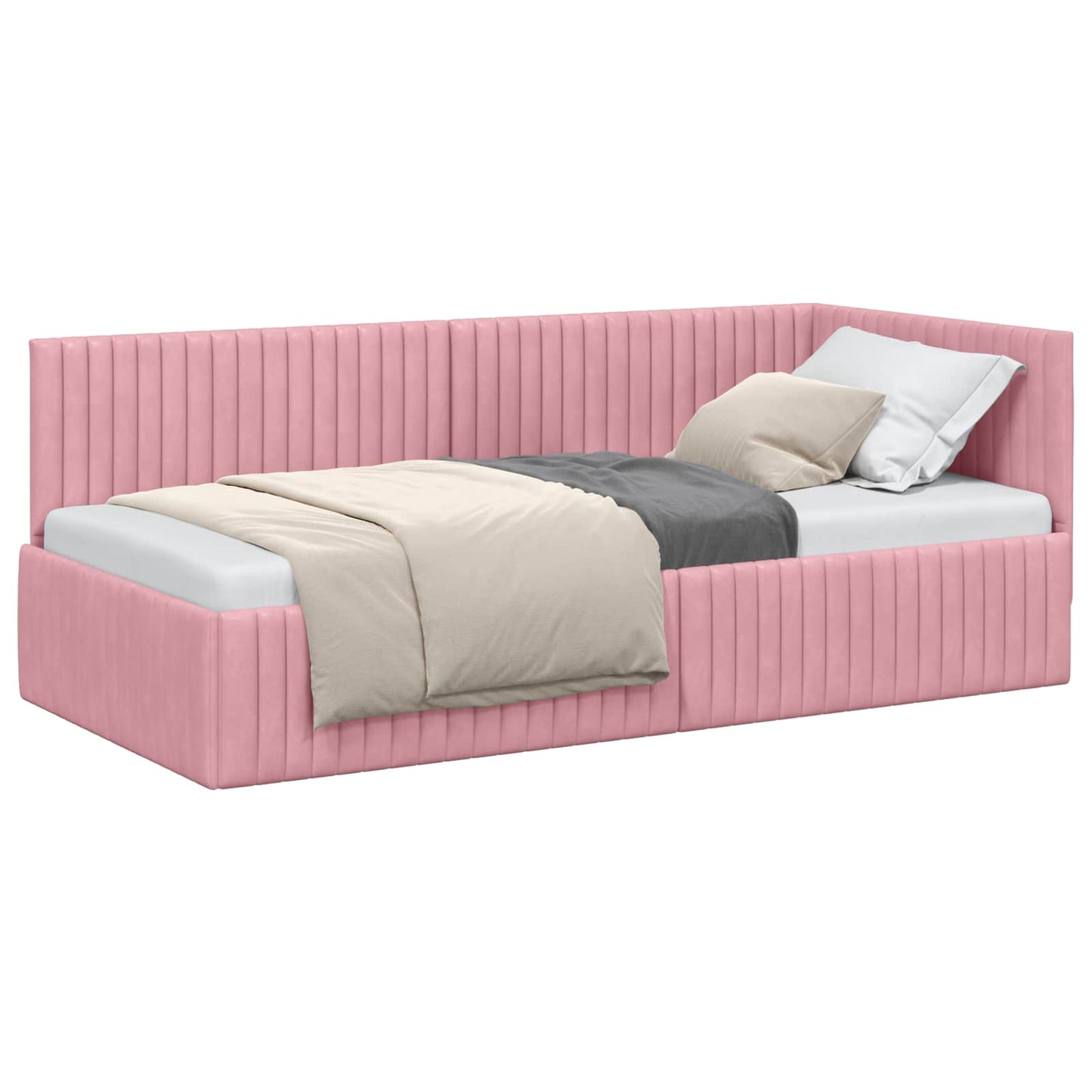 Cornice del letto ad angolo Rosa 90 cm x 200 cm Velluto | homemem39