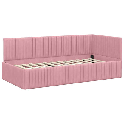 Cornice del letto ad angolo Rosa 90 cm x 200 cm Velluto | homemem39