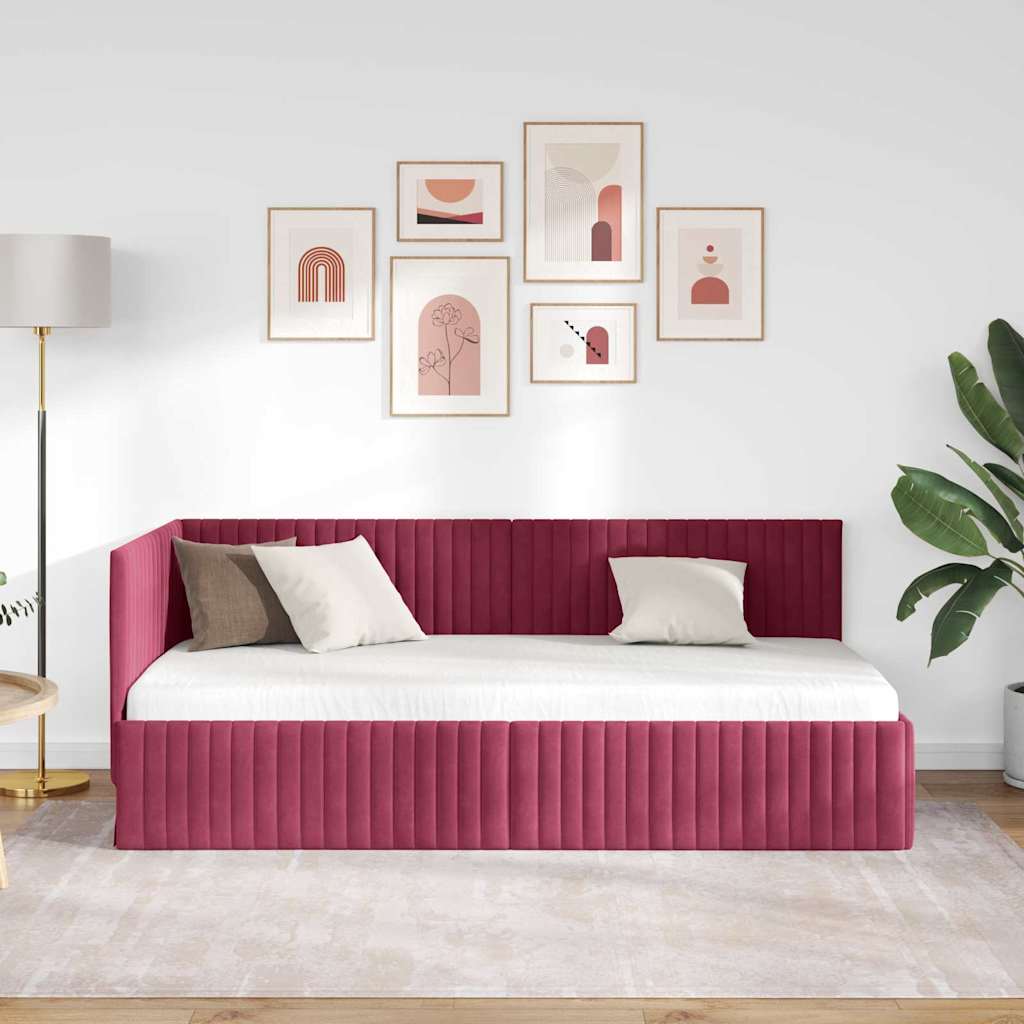 Cornice del letto ad angolo Rosso Vino 90 cm x 200 cm Velluto | homemem39