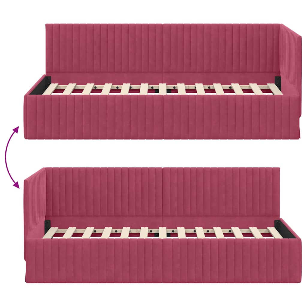Cornice del letto ad angolo Rosso Vino 90 cm x 200 cm Velluto | homemem39
