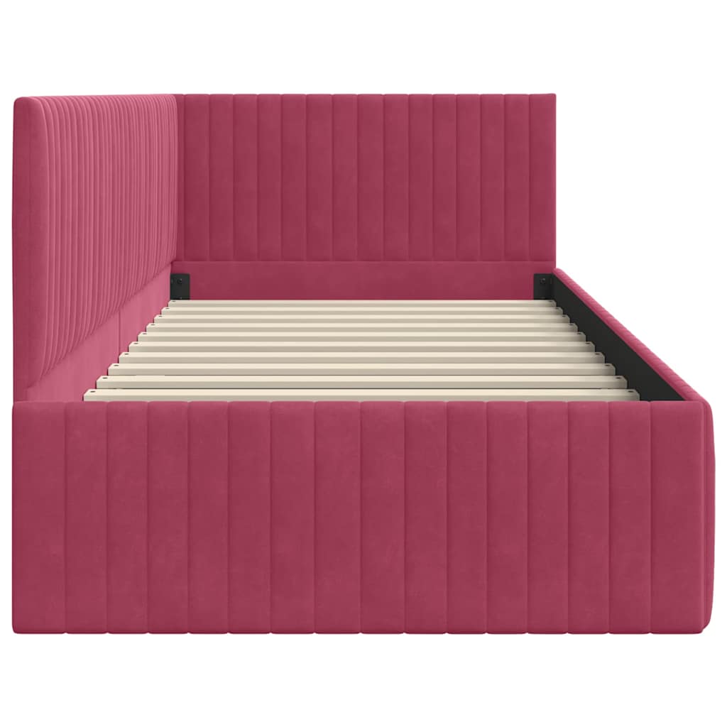 Cornice del letto ad angolo Rosso Vino 90 cm x 200 cm Velluto | homemem39