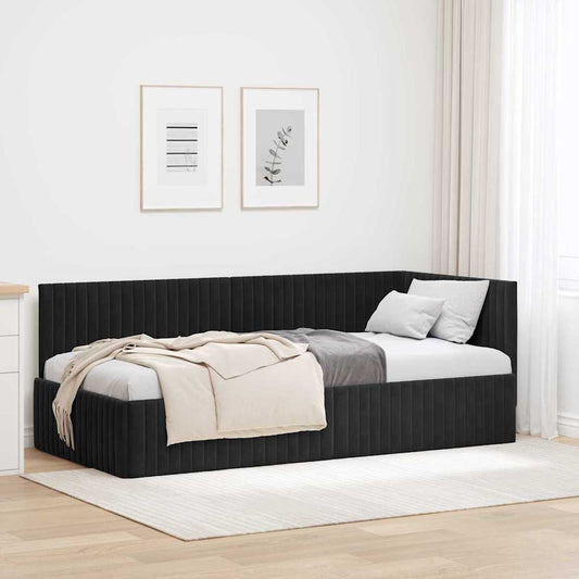 Cornice del letto ad angolo Nero 90 cm x 200 cm Velluto | homemem39