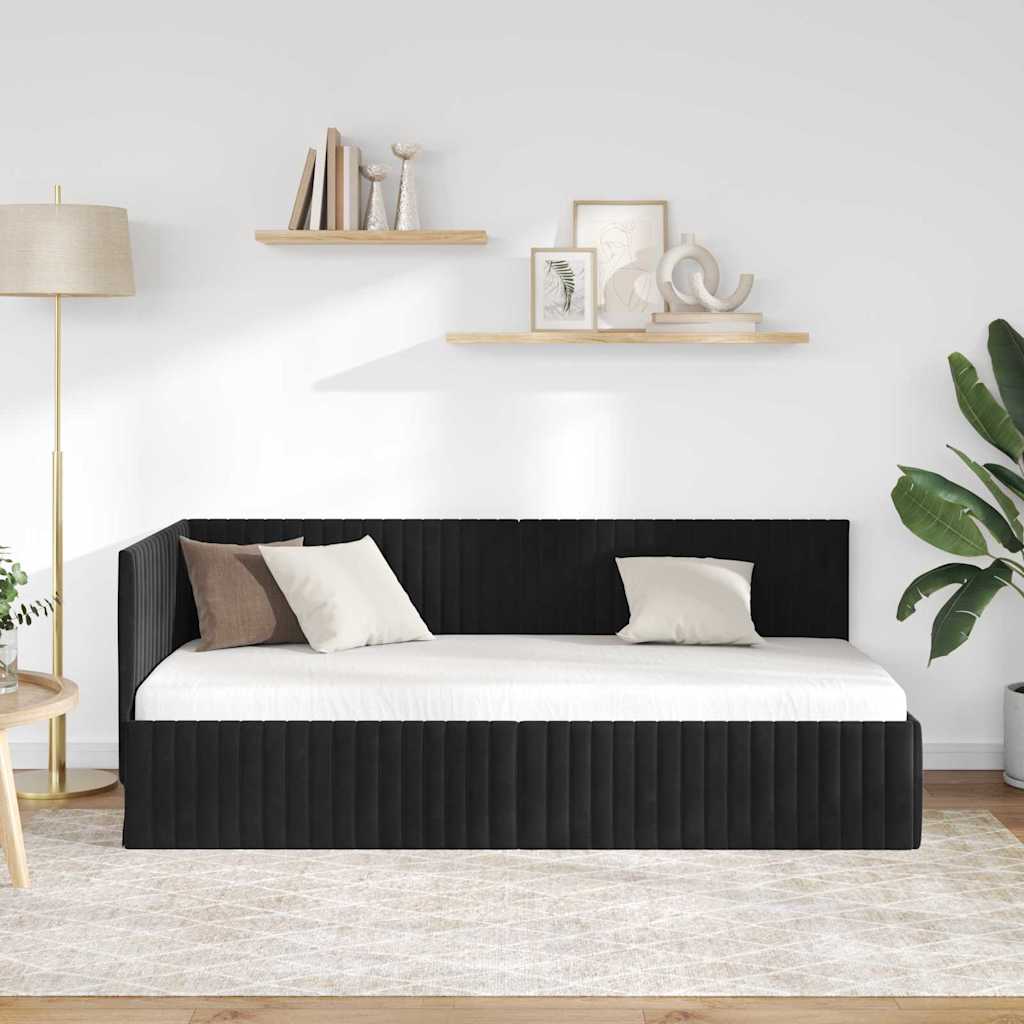Cornice del letto ad angolo Nero 90 cm x 200 cm Velluto | homemem39