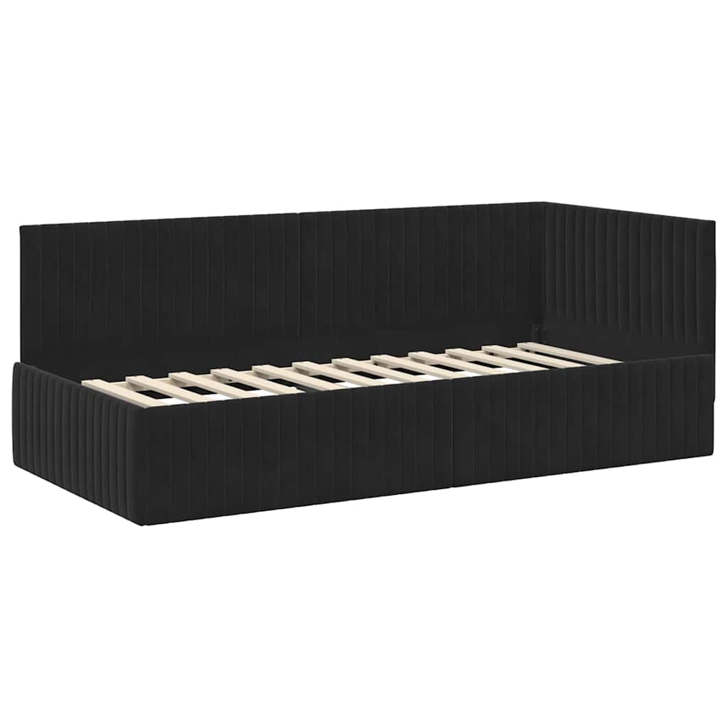 Cornice del letto ad angolo Nero 90 cm x 200 cm Velluto | homemem39