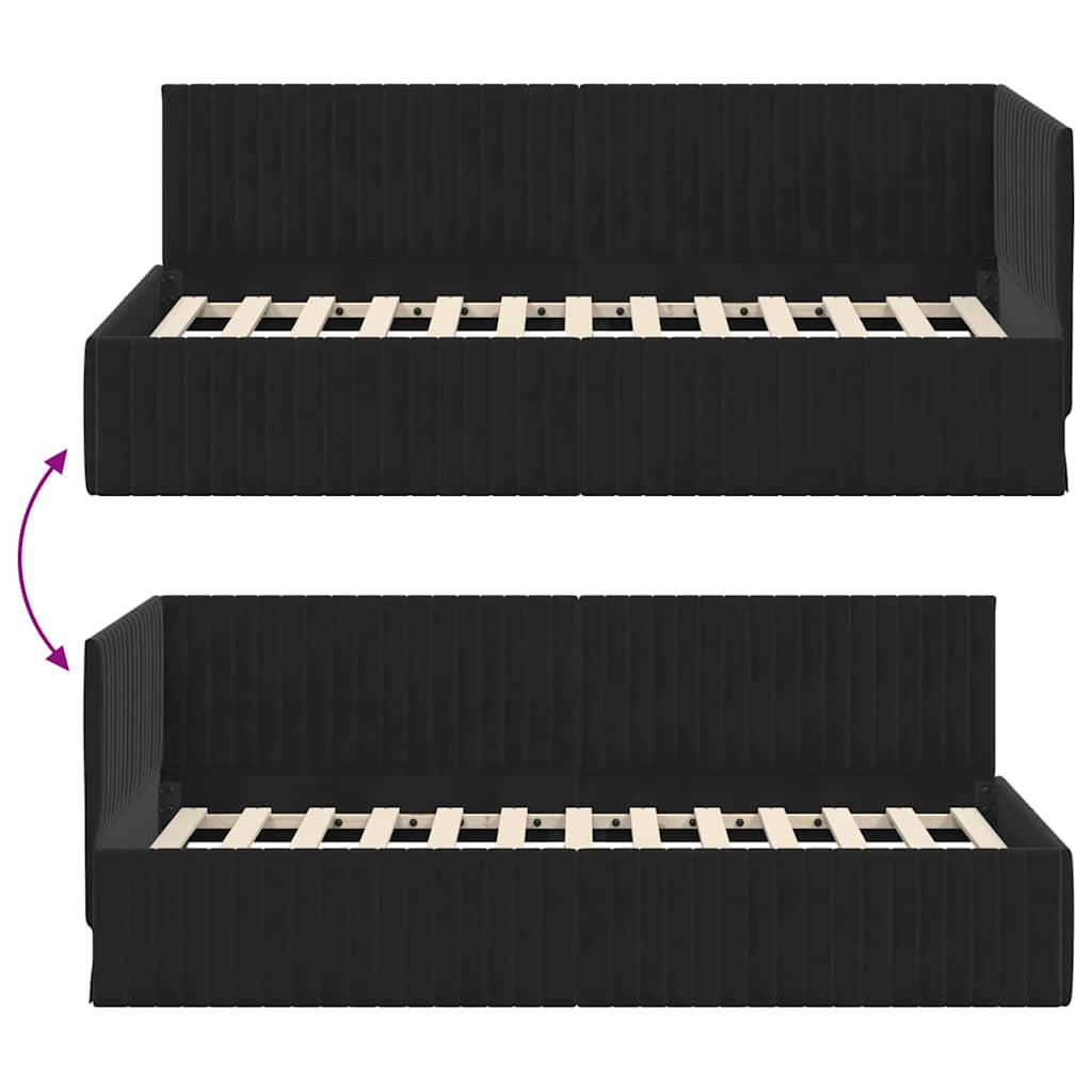 Cornice del letto ad angolo Nero 90 cm x 200 cm Velluto | homemem39