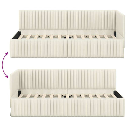 Cornice del letto ad angolo Crema 90 cm x 200 cm Velluto | homemem39