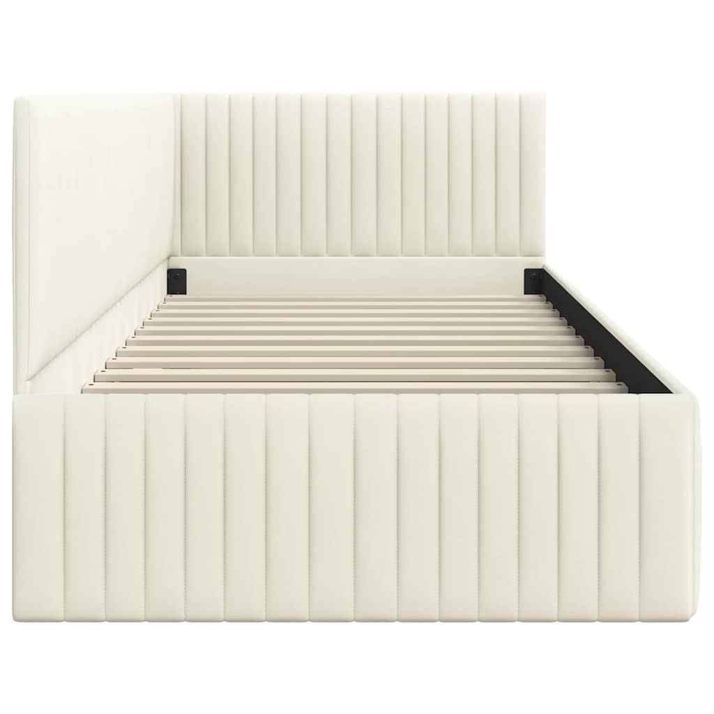 Cornice del letto ad angolo Crema 90 cm x 200 cm Velluto | homemem39