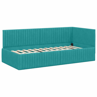 Cornice del letto ad angolo Turchese 90 cm x 200 cm Velluto | homemem39