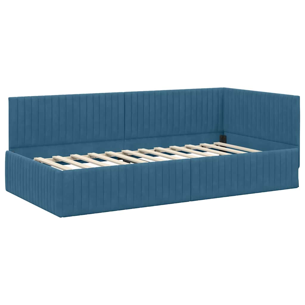 Cornice del letto ad angolo Blu 100 cm x 200 cm Velluto