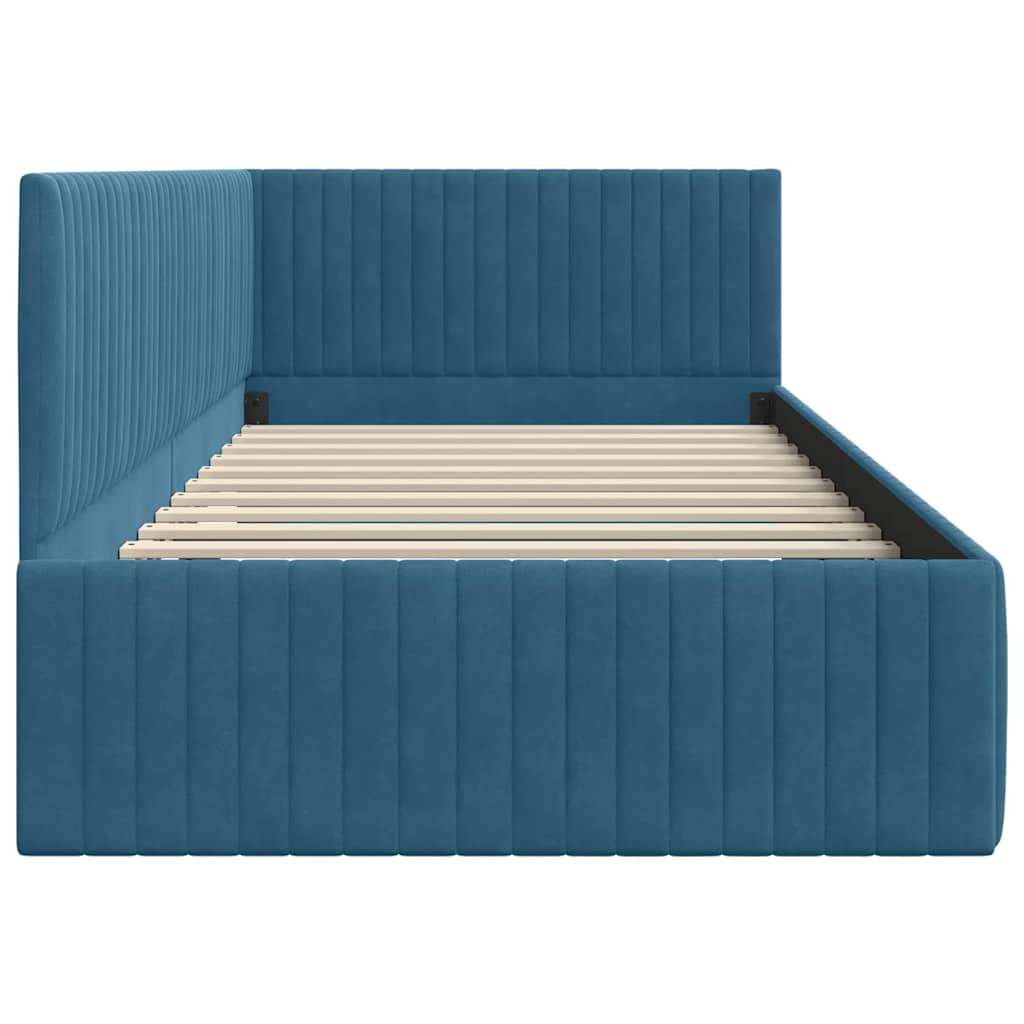 Cornice del letto ad angolo Blu 100 cm x 200 cm Velluto