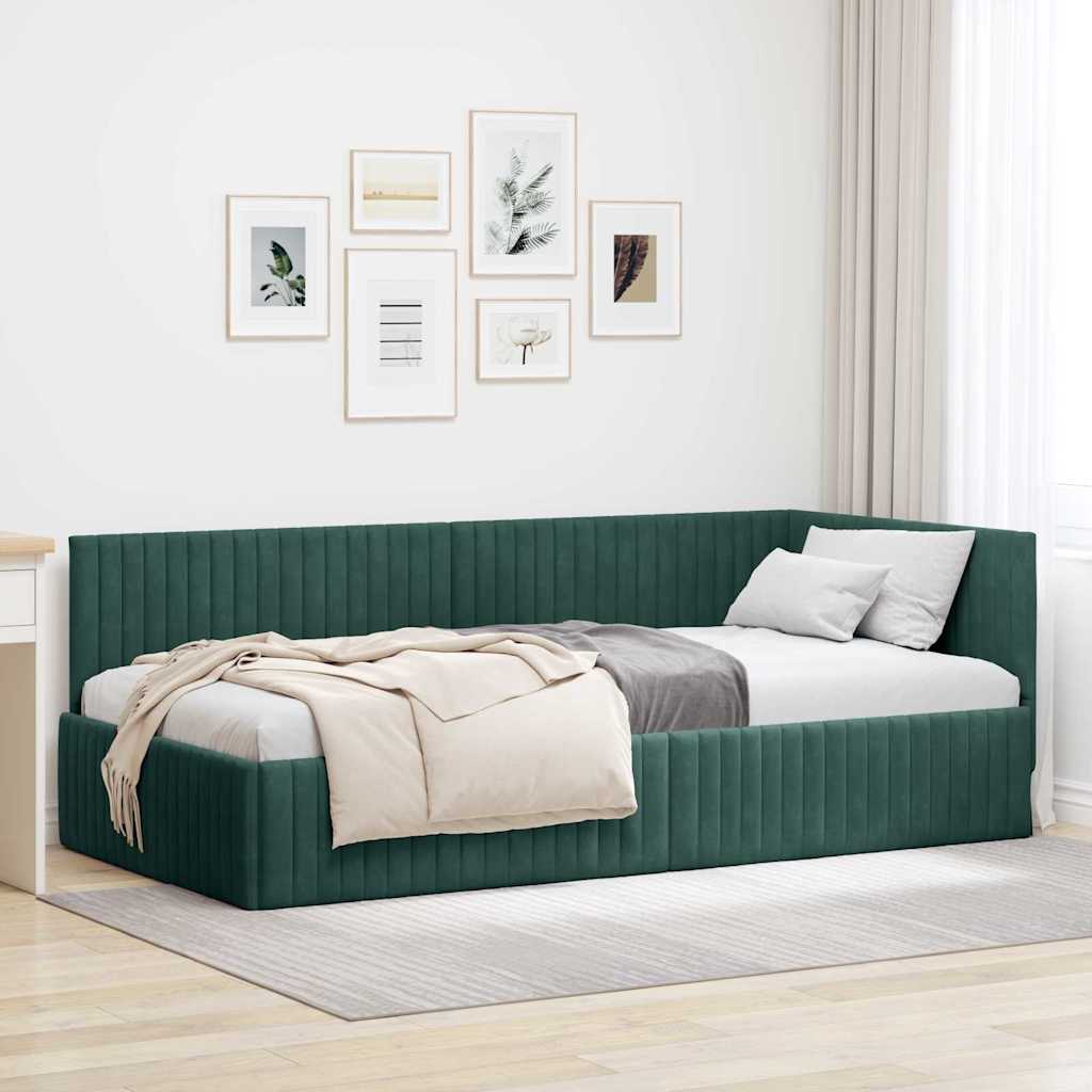 Cornice del letto ad angolo Verde Scuro 100 cm x 200 cm Velluto | homemem39