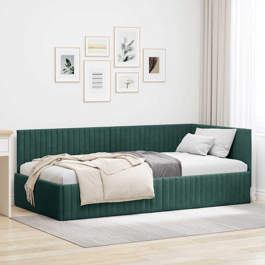 Cornice del letto ad angolo Verde Scuro 100 cm x 200 cm Velluto | homemem39