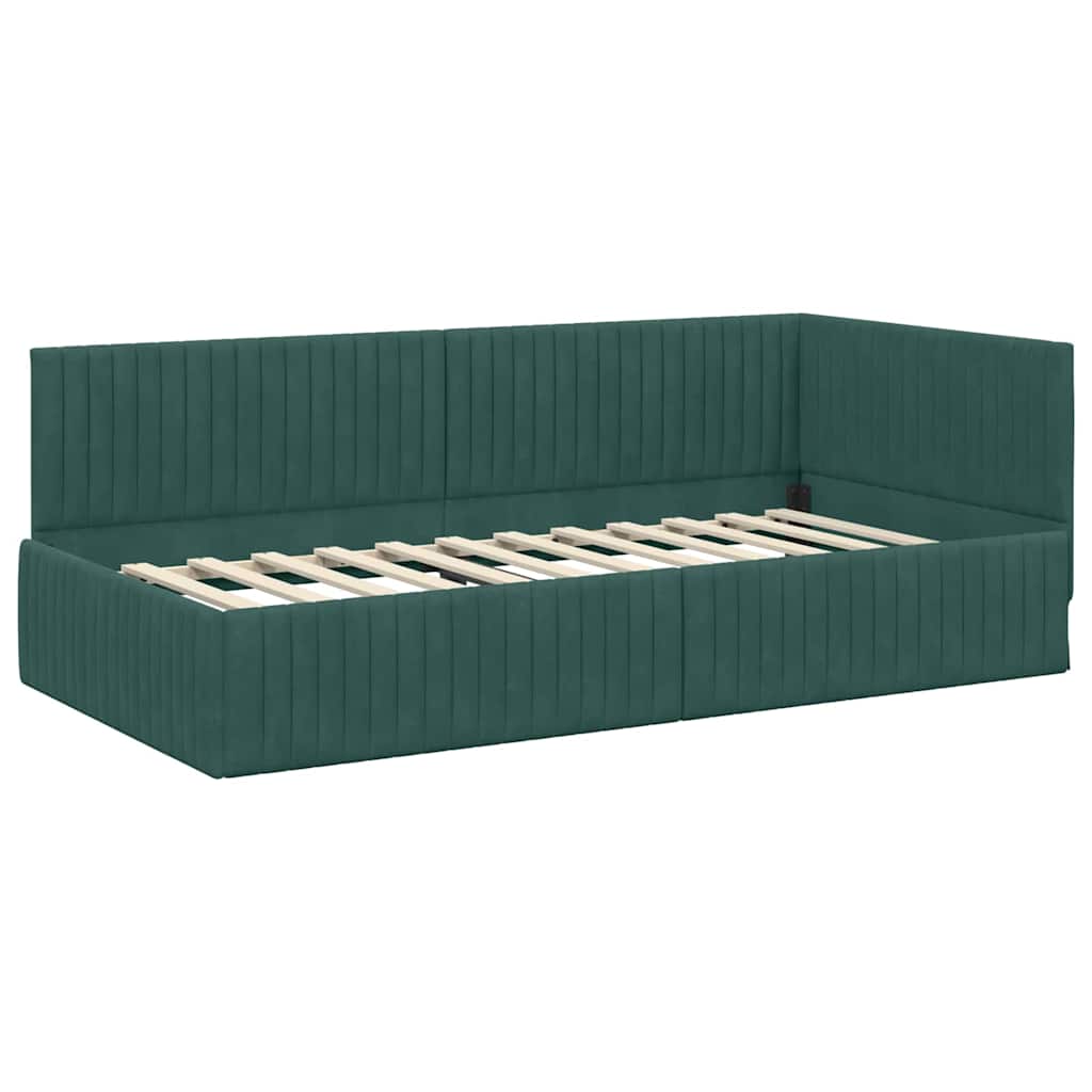 Cornice del letto ad angolo Verde Scuro 100 cm x 200 cm Velluto | homemem39