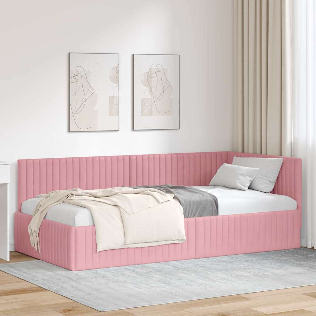 Cornice del letto ad angolo Rosa 100 cm x 200 cm Velluto | homemem39