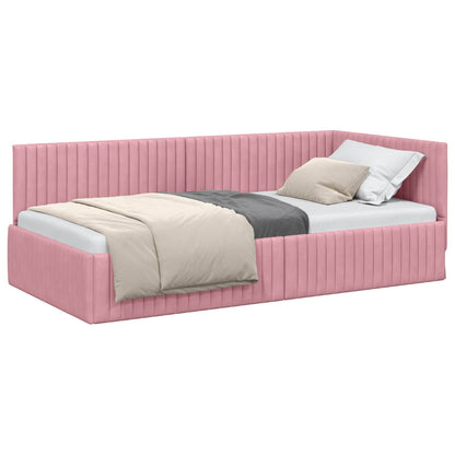 Cornice del letto ad angolo Rosa 100 cm x 200 cm Velluto | homemem39