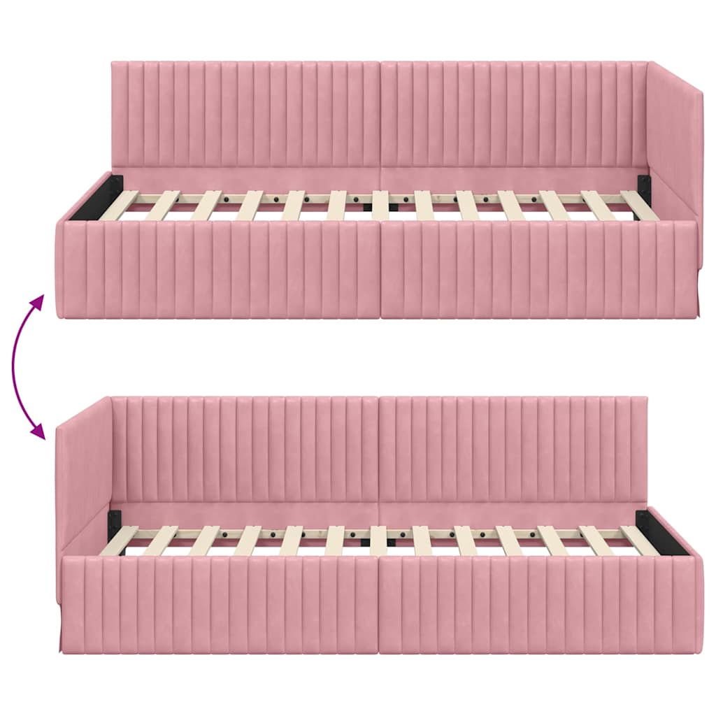 Cornice del letto ad angolo Rosa 100 cm x 200 cm Velluto | homemem39