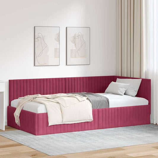Cornice del letto ad angolo Rosso Vino 100 cm x 200 cm Velluto | homemem39