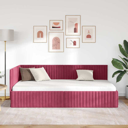 Cornice del letto ad angolo Rosso Vino 100 cm x 200 cm Velluto | homemem39