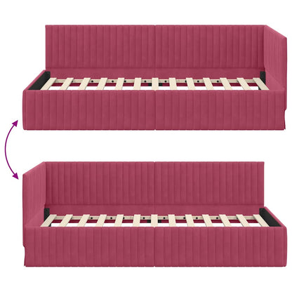 Cornice del letto ad angolo Rosso Vino 100 cm x 200 cm Velluto | homemem39