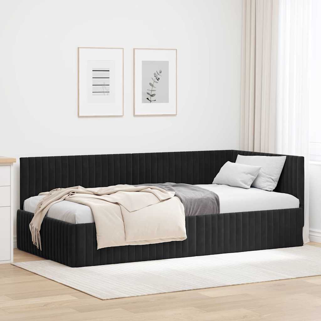 Cornice del letto ad angolo Nero 100 cm x 200 cm Velluto | homemem39
