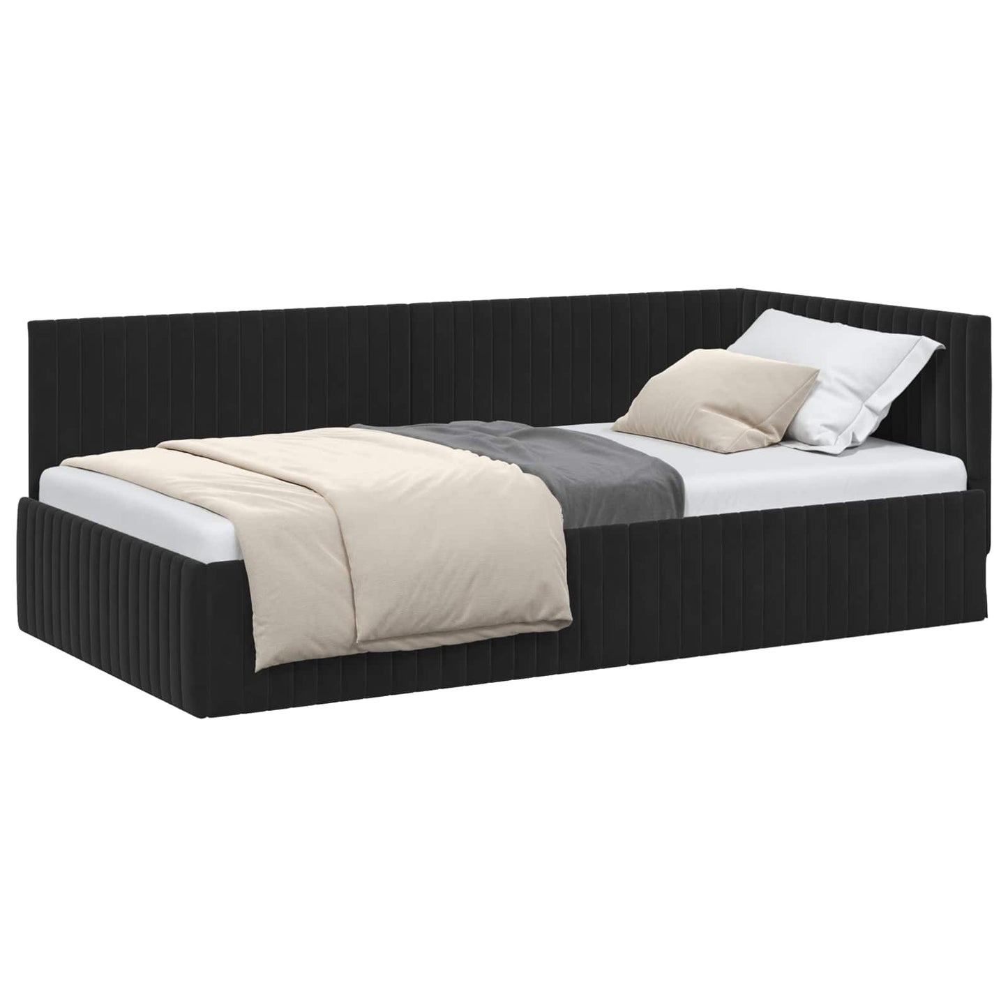 Cornice del letto ad angolo Nero 100 cm x 200 cm Velluto | homemem39