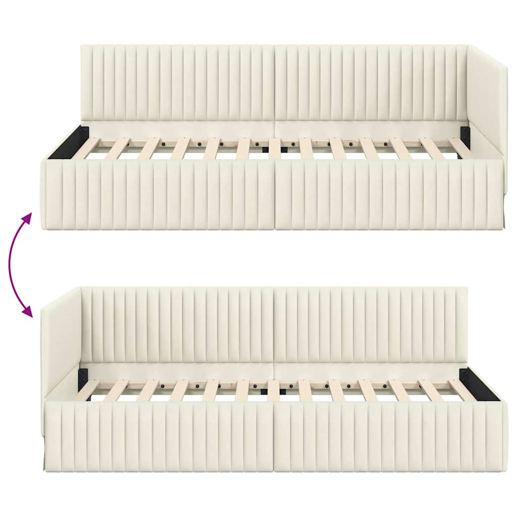 Cornice del letto ad angolo Crema 100 cm x 200 cm Velluto | homemem39