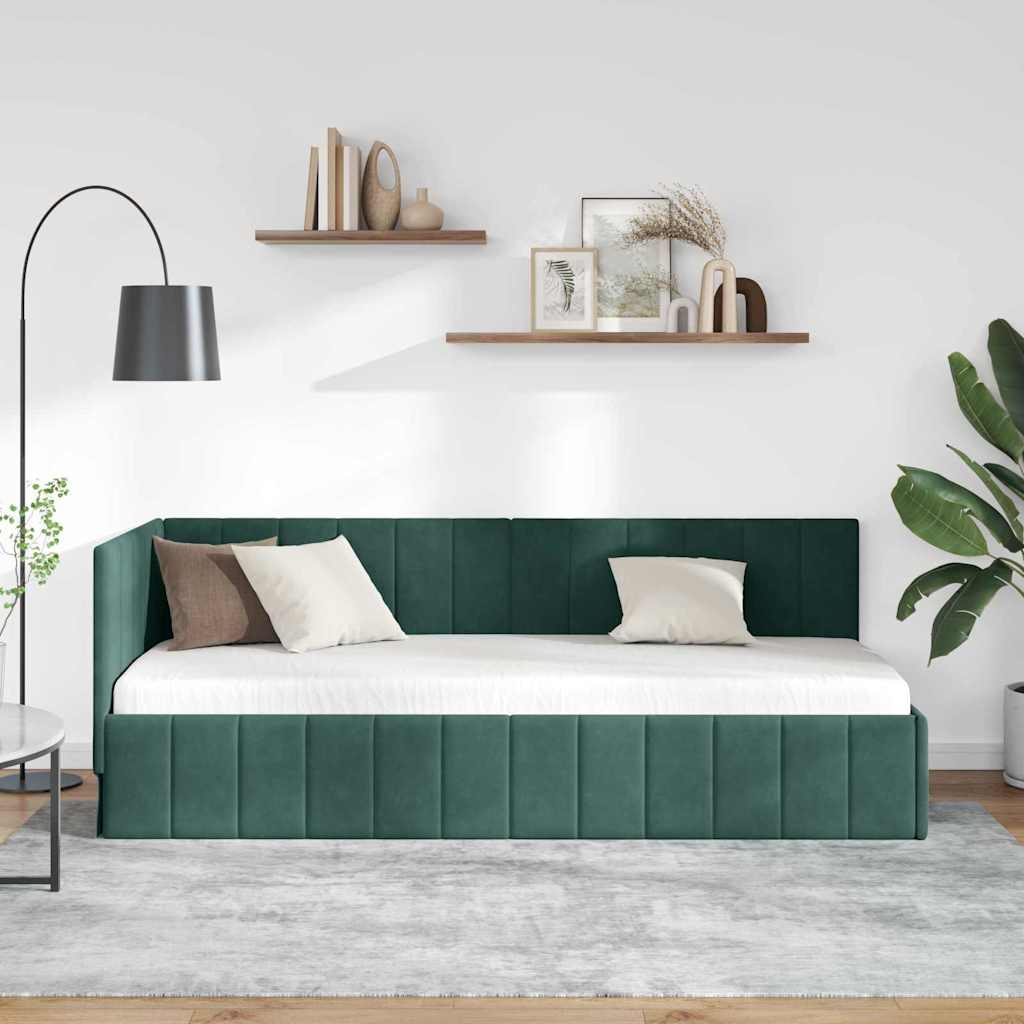 Cornice del letto ad angolo Verde scuro 80 x 200 cm Velluto - homemem39