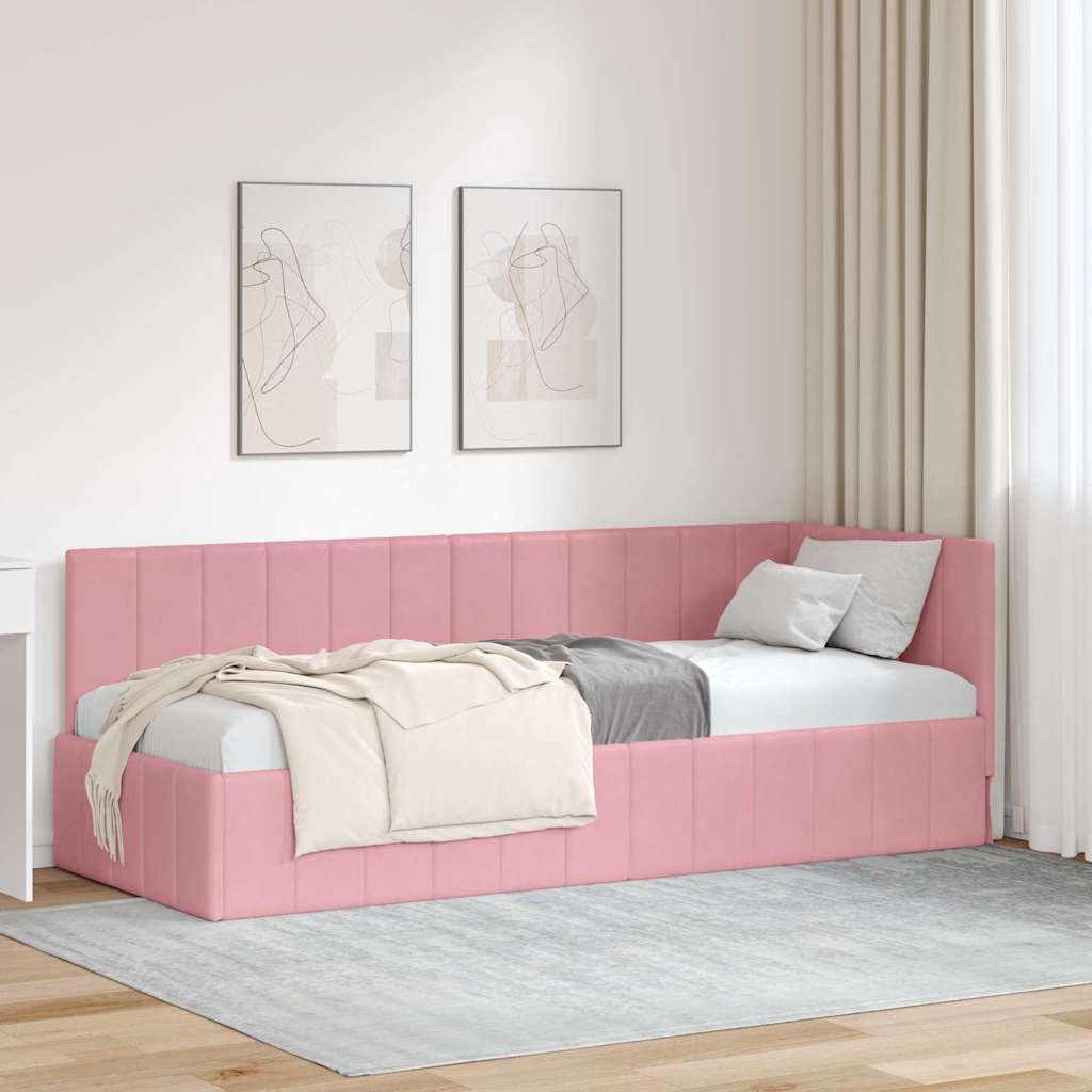 Cornice del letto ad angolo Rosa 80 x 200 cm Velluto - homemem39
