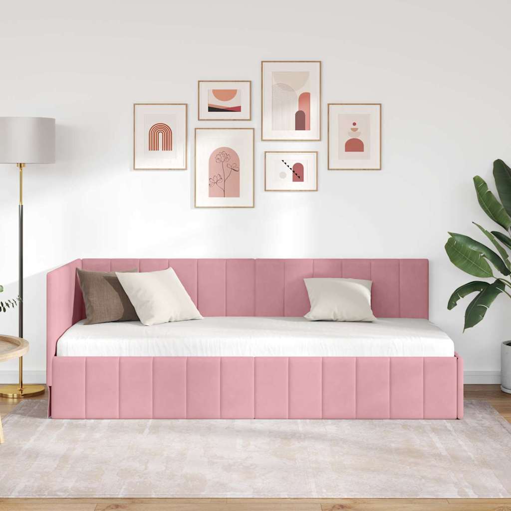 Cornice del letto ad angolo Rosa 80 x 200 cm Velluto - homemem39