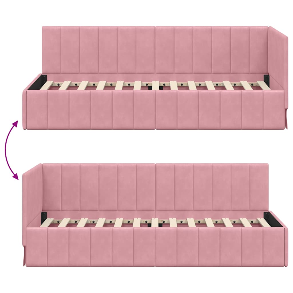 Cornice del letto ad angolo Rosa 80 x 200 cm Velluto - homemem39