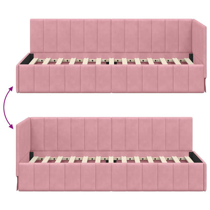 Cornice del letto ad angolo Rosa 80 x 200 cm Velluto - homemem39